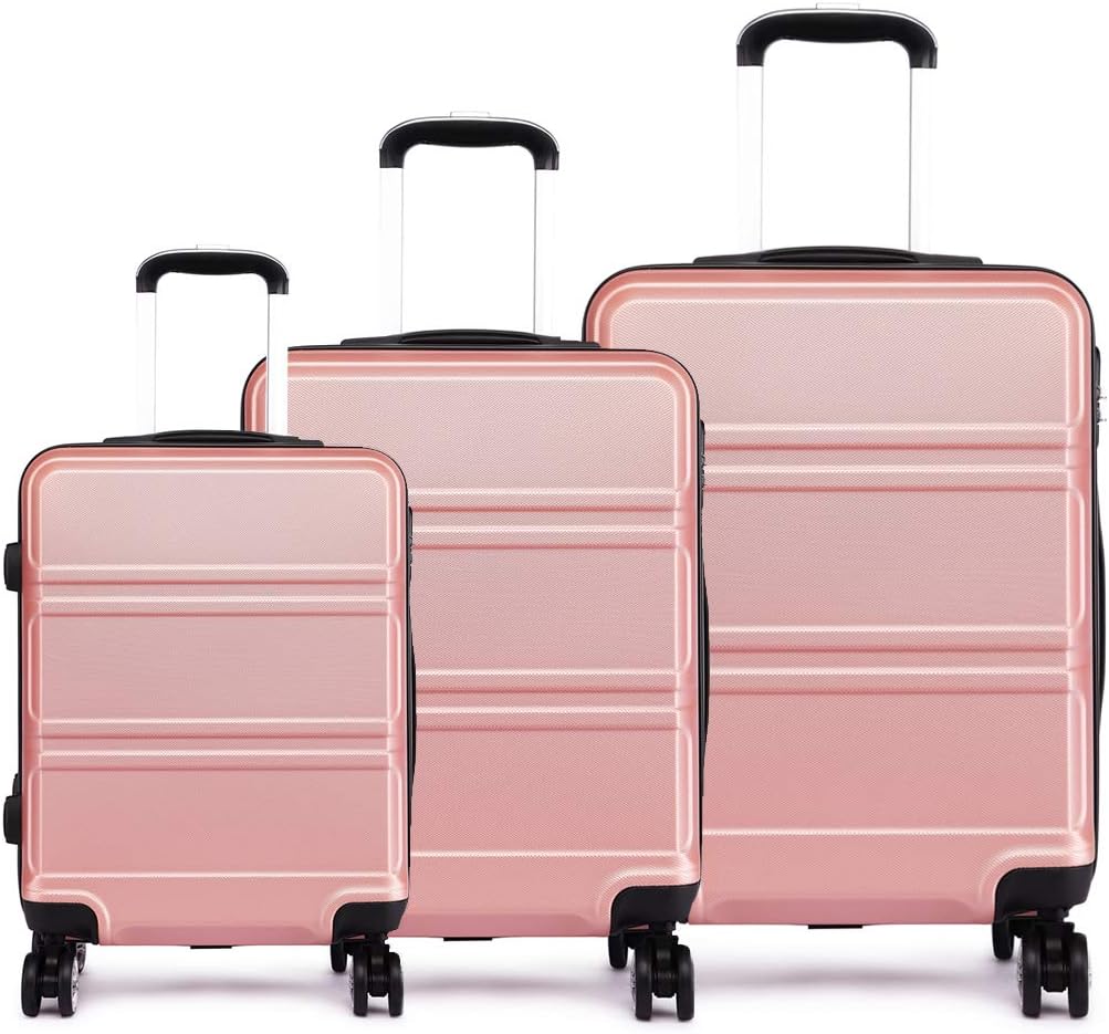 Kono 3er Kofferset PC Hartschalen-Koffer Reisekoffer Trolley Rollkoffer Set Reisekofferset ABS-M/L/X