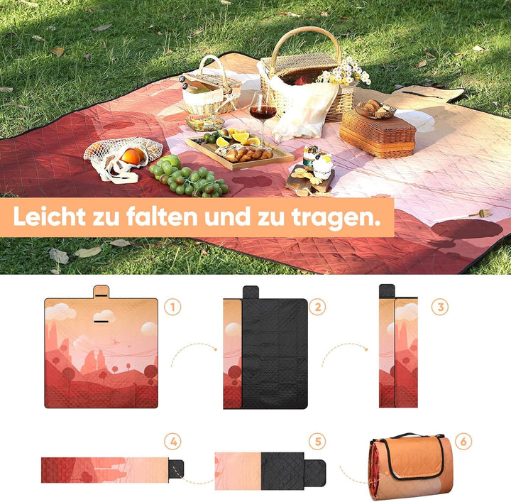 Picknickdecke isoliert 200 x 200cm XXL wasserdicht, 210D Oxford Campingdecke Ultraleicht, Picnic Bla