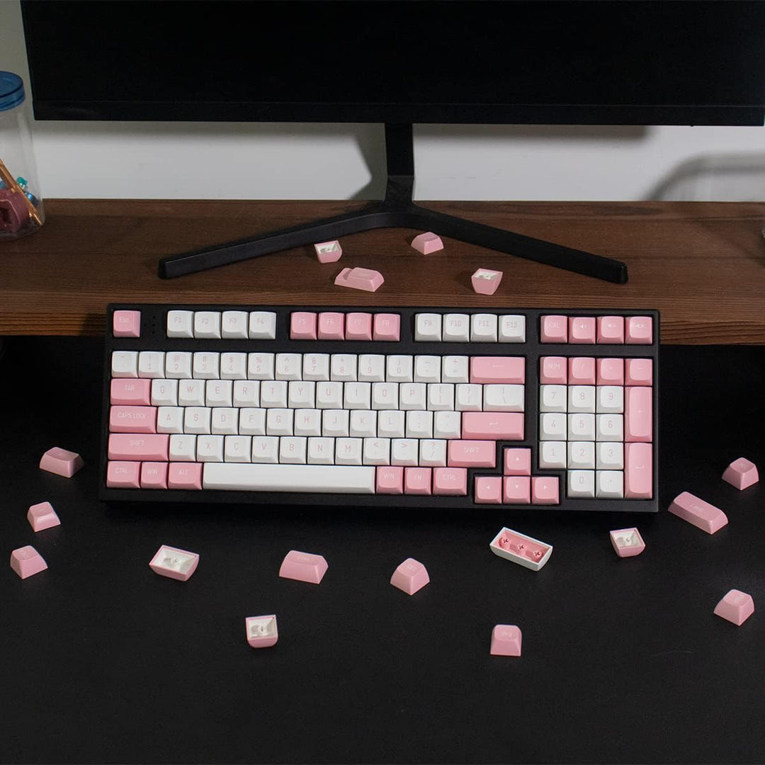 Double Shot Tastenkappen 150 Tasten MSA Profil ISO/ANSI Layout Rosa und Weiss Tastenkappen Set für C