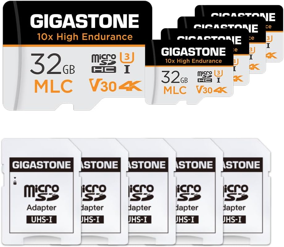 [10x High Endurance] Gigastone MLC 32GB 5er-Pack Industrial MicroSDXC Karte mit Adapter,95/60 MB/s 4