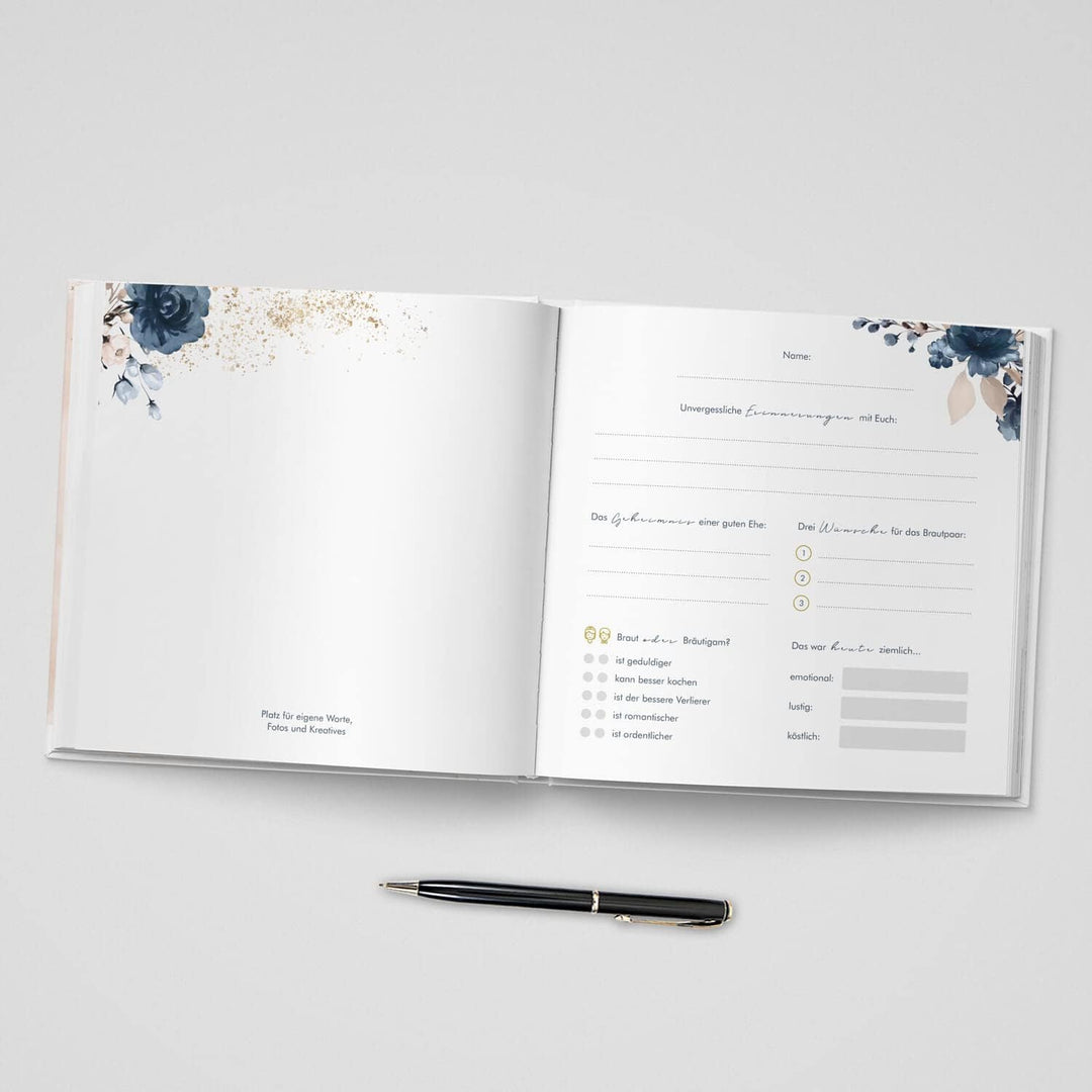 DeinWeddingshop Gästebuch Hochzeit - personalisiert - Hochzeitsgästebuch, Hardcover 21x21 cm (Inhalt