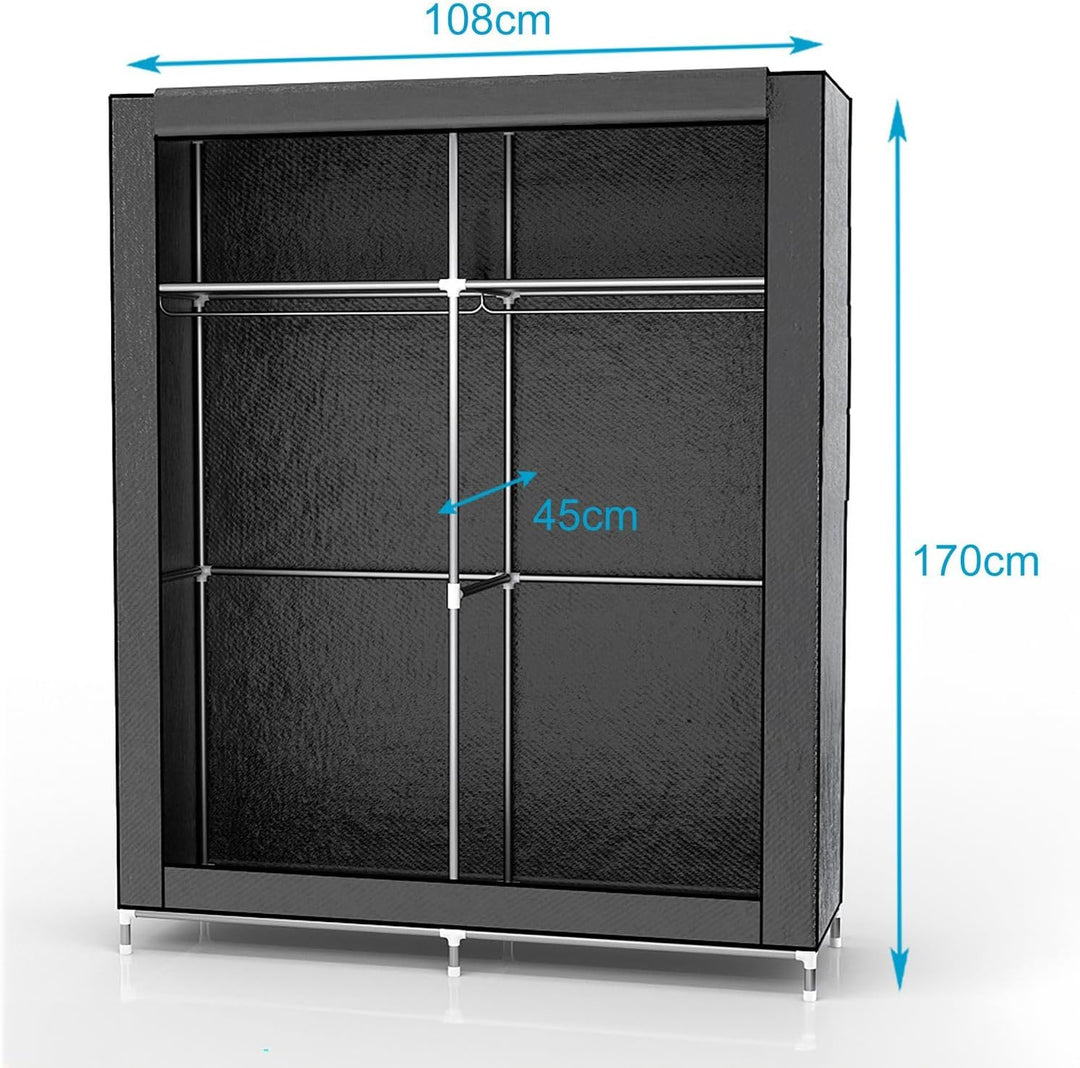 Intirilife Faltschrank 108x45x170 cm in Maus GRAU - Schrank mit Reissverschluss aus Stoff Kleidersch