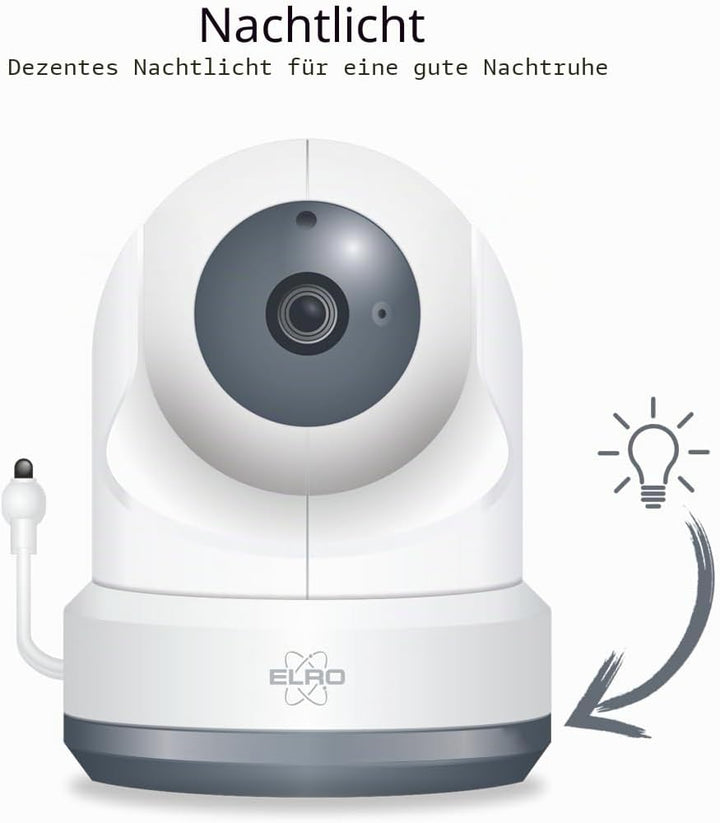 ELRO BC3000-2 Babyphone Royale-Babyfon-mit 12,7 cm Touchscreen Monitor HD-und App-Mit extra Kamera,