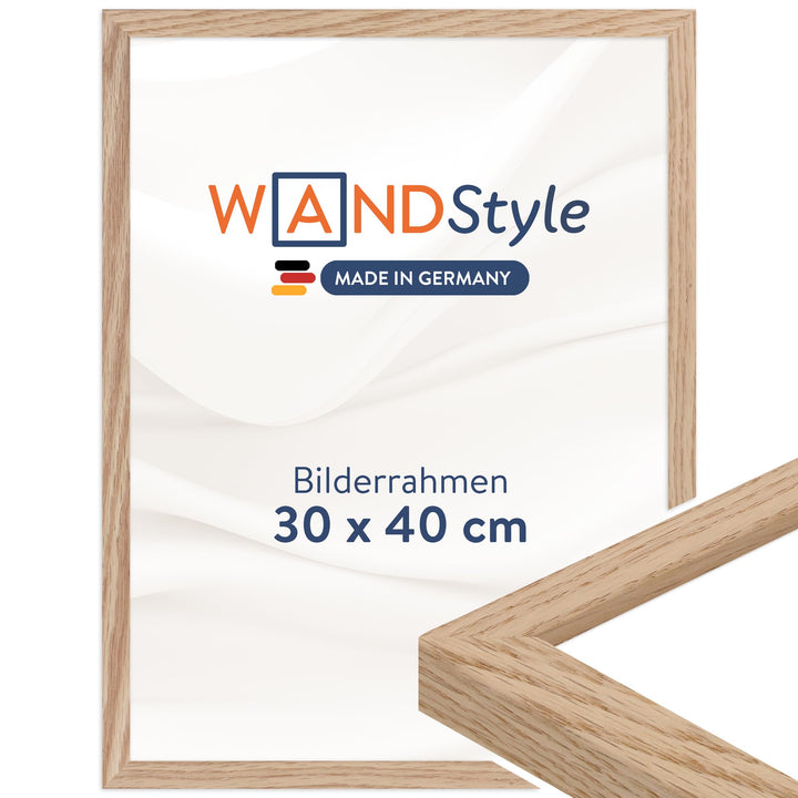WANDStyle Bilderrahmen Modern 30x40cm I Farbe: Eiche I Fotorahmen I klassischer Holzbilderrahmen I M