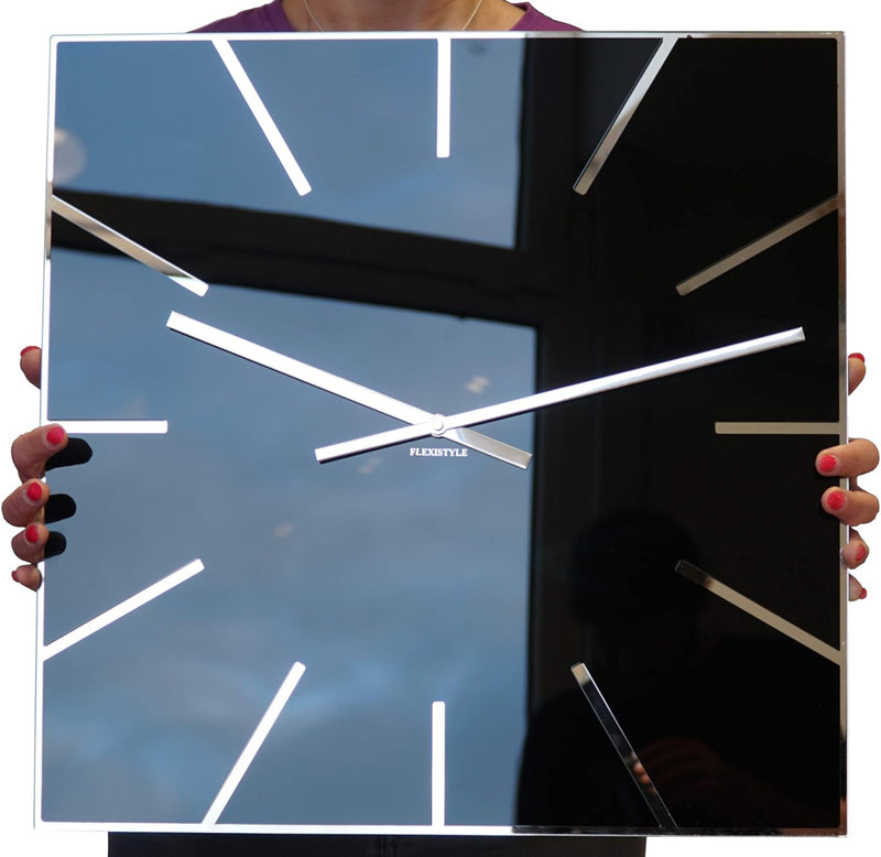 FLEXISTYLE Moderne grosse Wanduhr Exact 50cm, Acrylglas und Acrylspiegel, Stille, Wohnzimmer, Schlaf