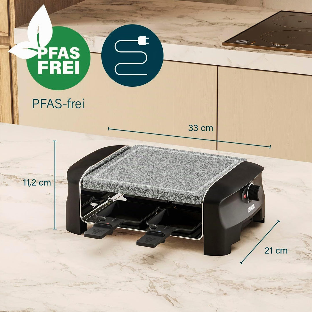 Princess Raclette Grill für bis zu 4 Personen - mit Steingrill und regelbarer Heizstufen, 600 Watt,