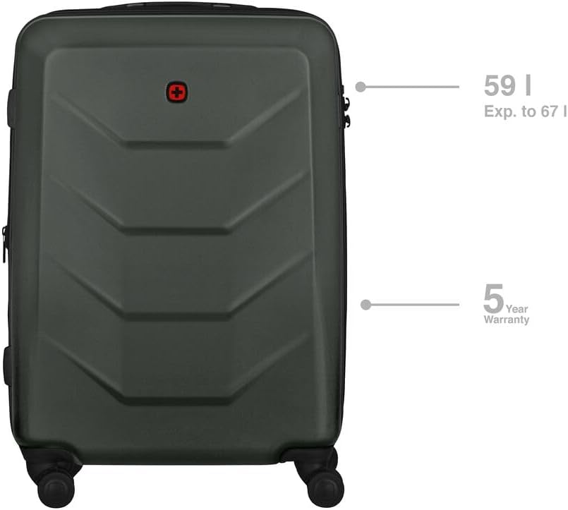 WENGER Prymo Medium Hartschalenkoffer mit 4 Rollen, Trolley, Mittelgross, 59 (67) l, Sicherheitsschl