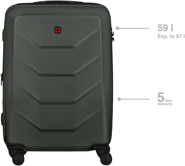 WENGER Prymo Medium Hartschalenkoffer mit 4 Rollen, Trolley, Mittelgross, 59 (67) l, Sicherheitsschl