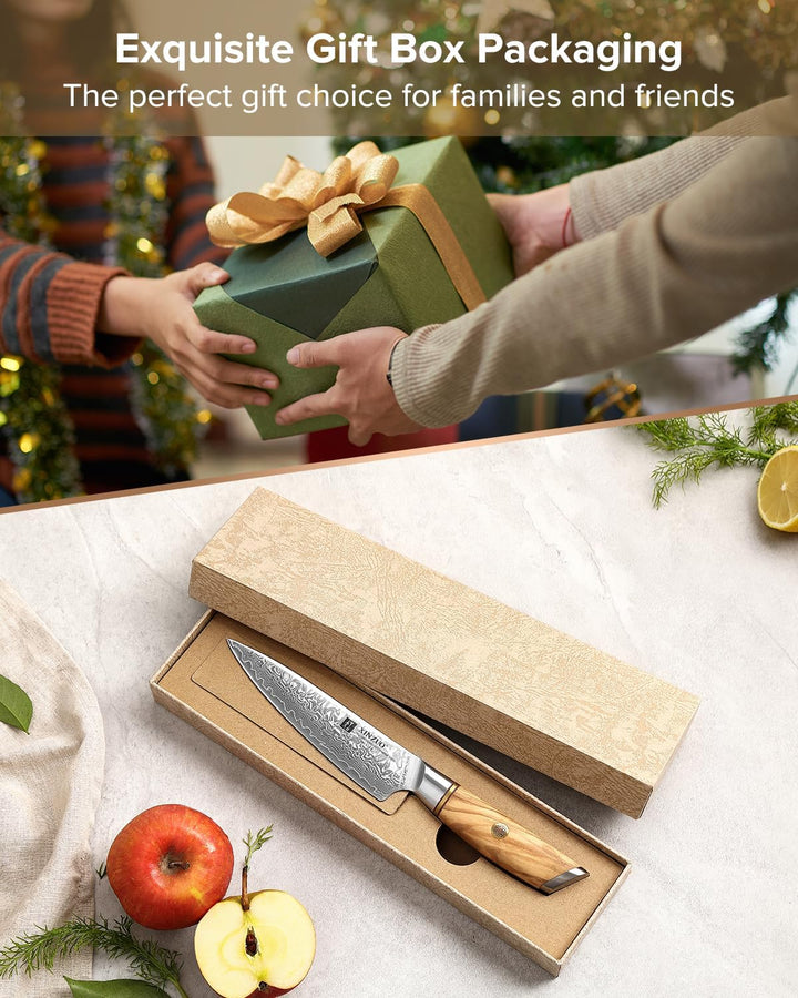 XINZUO Damaststahl Allzweckmesser, 13cm Obstmesser Damaskus 73 Schichten Küchenmesser, Multifunktion