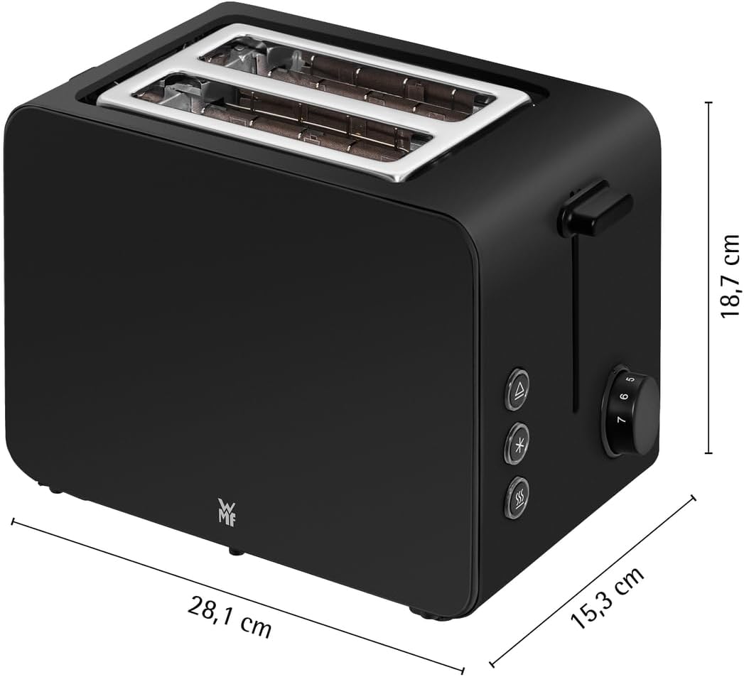 WMF Stelio Toaster 2 Scheiben Edelstahl, Doppelschlitz Toaster mit Brötchenaufsatz, Bagel-Funktion,