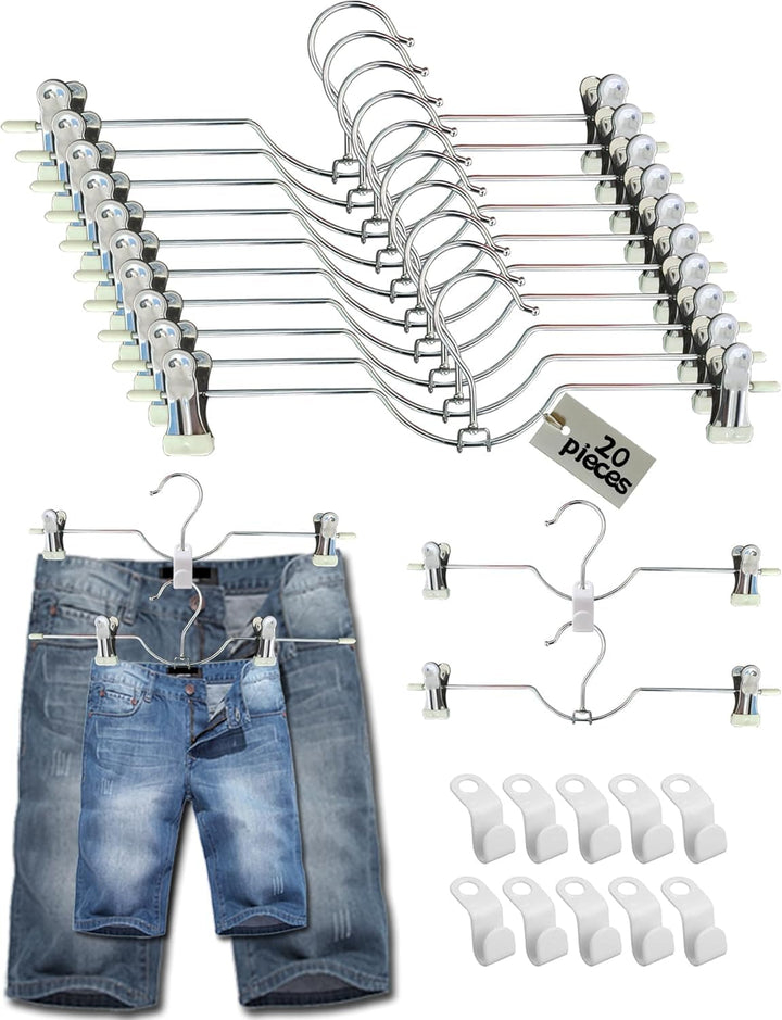 WJWSKI Hosenbügel, 20 Stück kleiderbügel Hosen, hosenbügel klemmbügel platzsparend aus Metall, Rockb
