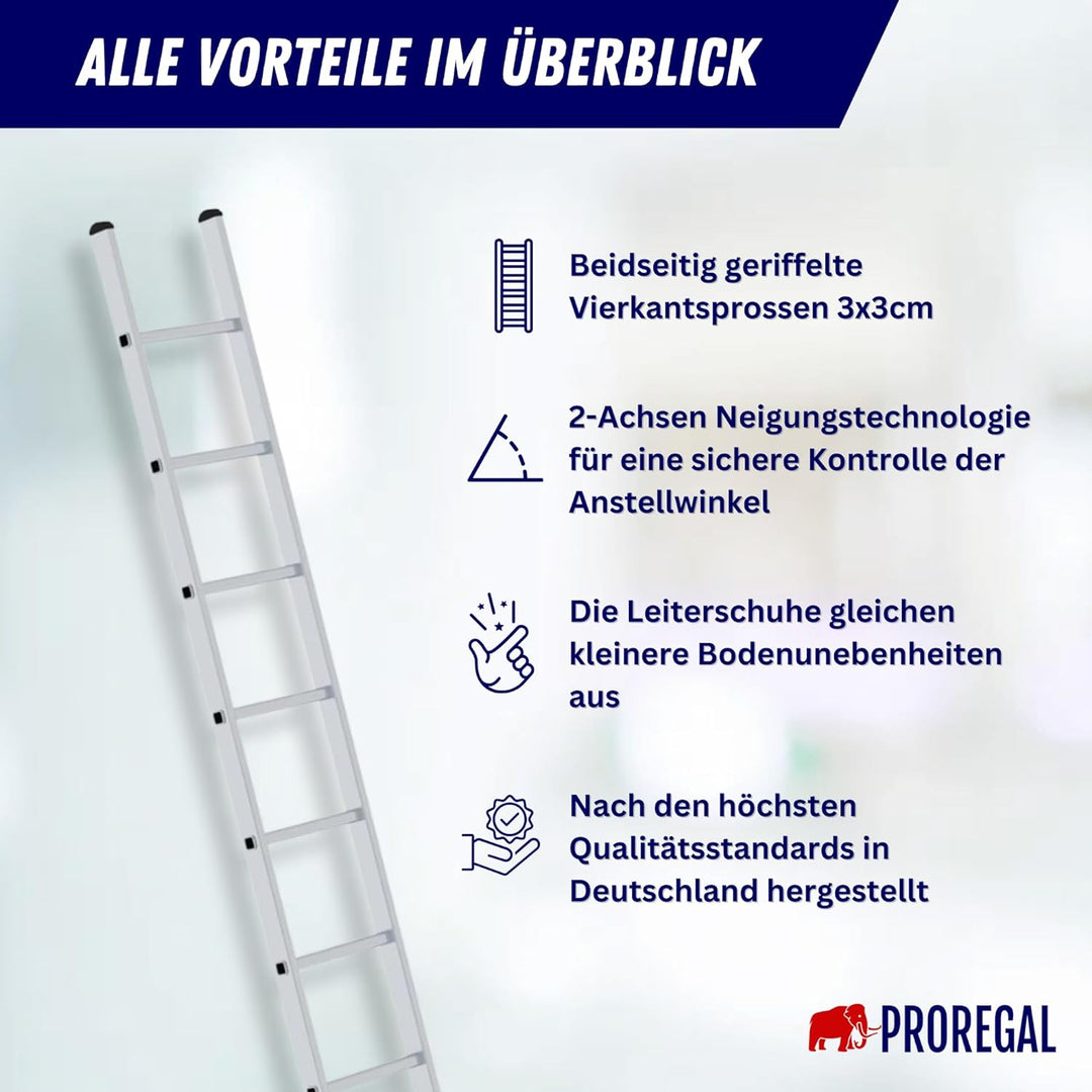 PROREGAL Sprossen-Anlegeleiter 350mm breit ohne Traverse | 6 Sprossen | Leiter, Teleskopleiter, Trit