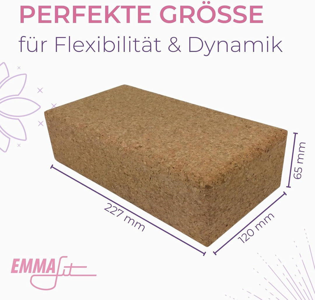 EMMAfit Kork Yoga Block Klassik I hochwertiger Yogablock aus Kork für Yoga-Übungen I hygienisch &amp; um