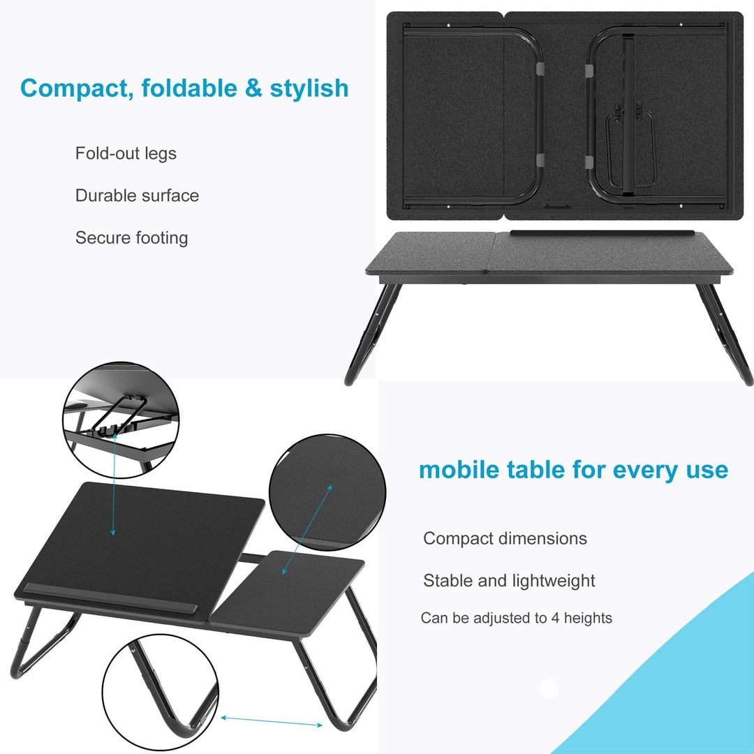 Laptoptisch ausklappbarer höhenverstellbarer in Schwarz - 60 x 35 x 24.5 cm - Lesetisch Frühstücksbr