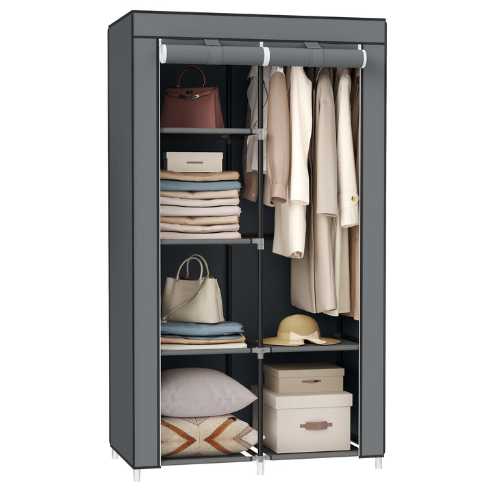 SONGMICS Kleiderschrank, Stoffschrank, 6 Ablagen, Verschiedene Aufbaumöglichkeiten, 88 x 45 x 168 cm