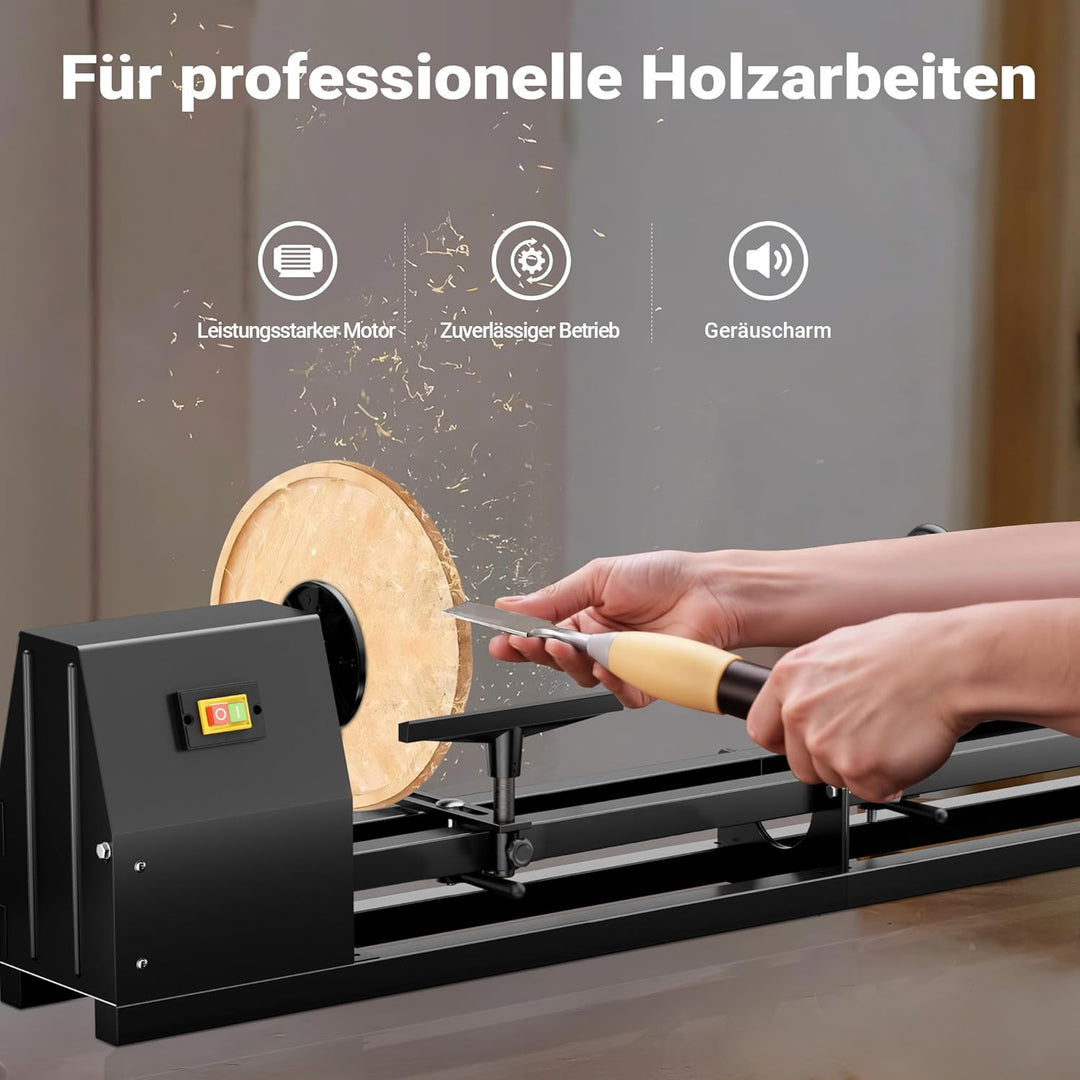Wiltec Drechselbank 400 W mit verstellbarem Reitbock, Drechselmaschine mit Planscheibe u. Sicherheit