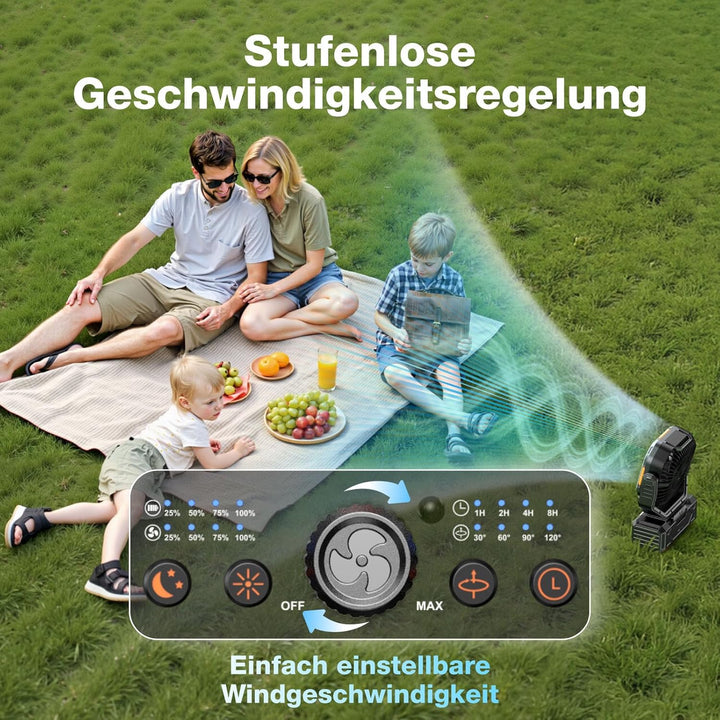 OGERY 2025 Camping Ventilator tragbar mit Akku, 20000mAh Battery, Starke Luftleistung mit Stufenlose