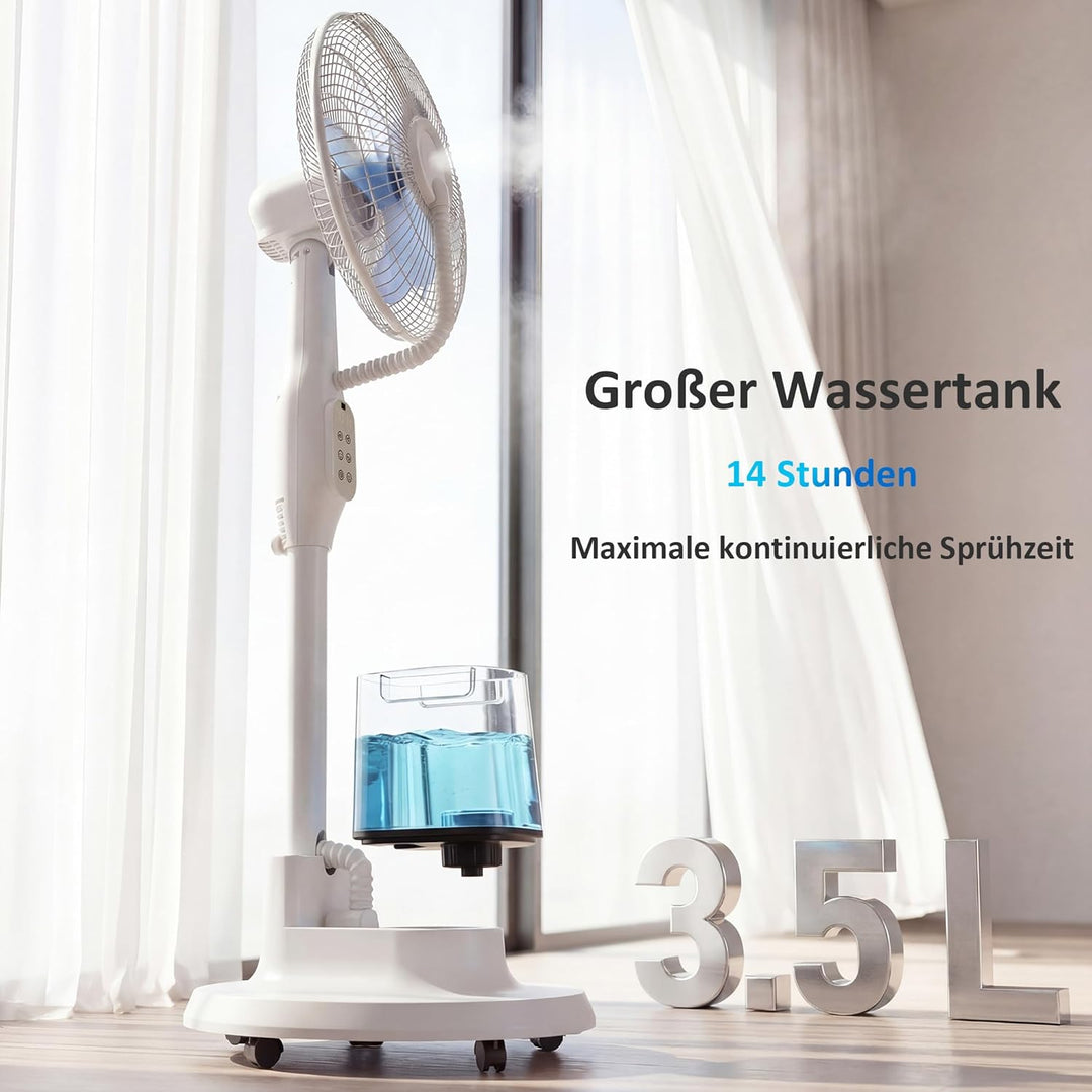 HOMCOM Ventilator mit Wasserkühlung, Luftbefeuchter leise, Neigbar Standventilator inkl. Sprühnebel,