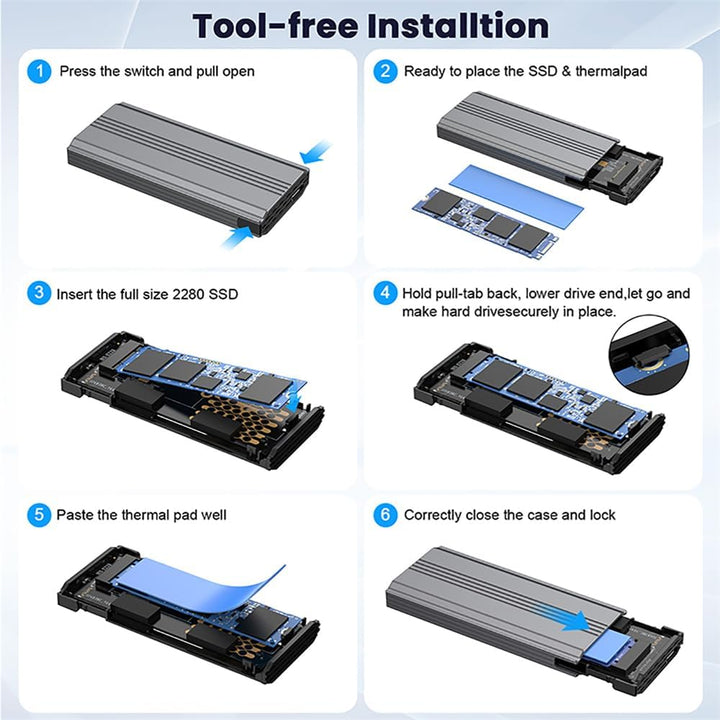 Xiwai 20 Gbit/s USB-Adapter-Lesegerät Typ-C USB 3.2 USB4 auf M-Key M.2 NGFF NVME SATA SSD PCBA Gehäu