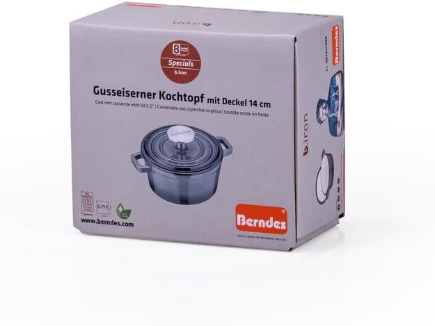 Berndes Serviertopf B.iron 0,75L mit Deckel - 14 cm - Gusseisen mit Emaillebeschichtung - Kochtopf z