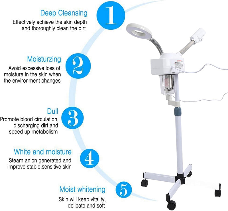 Cocoarm 2 in 1 Professionelle Gesichtsdampfer und 5X LED Lupenleuchte Dampfgerät Bedampfer mit Lupen