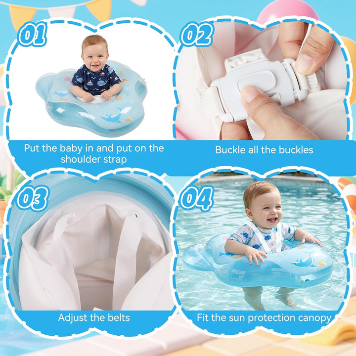 Baby Schwimmring mit Sonnendach UPF50+ Schwimmring Baby mit Sonnendach mit 1*Luftpumpe & 2*Flickzeug