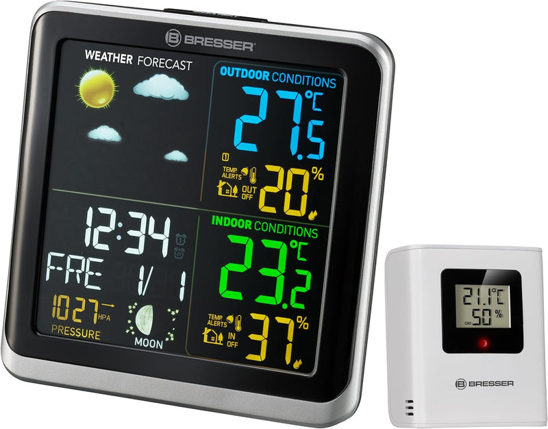 Bresser 7007201 Wetterstation Funk mit Aussensensor ClimaTemp TB Wetterstation mit LCD Farbdisplay u