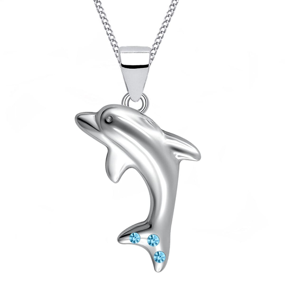 Goldene Hufeisen Mädchen Anhänger Kette Delfin mit Zirkonia Steine 38 cm Kinderkette Delphin Halsket