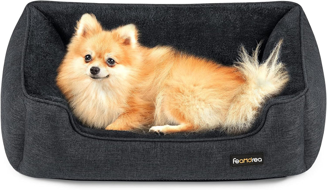 Feandrea Hundebett, Hundekissen in Leinenoptik, Hundekorb, erhöhte Ränder, rutschfeste Unterseite, B