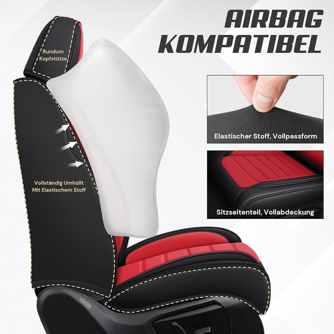 AutoSitzbezüge Leder für Audi A4 2000-2025, Schwarz-Rot Schwarz-Rot Audi A4, Schwarz-Rot Audi A4
