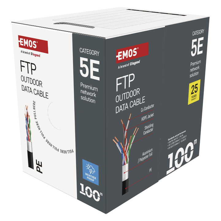 EMOS - FTP Netzwerkkabel CAT 5e, 100m, PE - CAT5e-Patchkabel FTP - Gigabit LAN Kabel - geschirmtes E