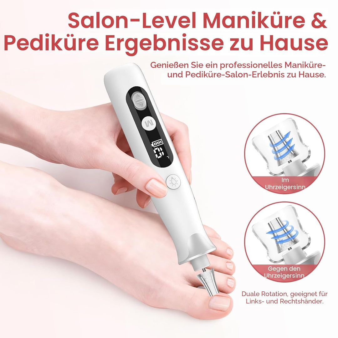 Maniküre/Pedikure Set elektrisch, Nagelfelile, Nagelfraser und Hornhautentfemer mit 10 Aufsatze zur