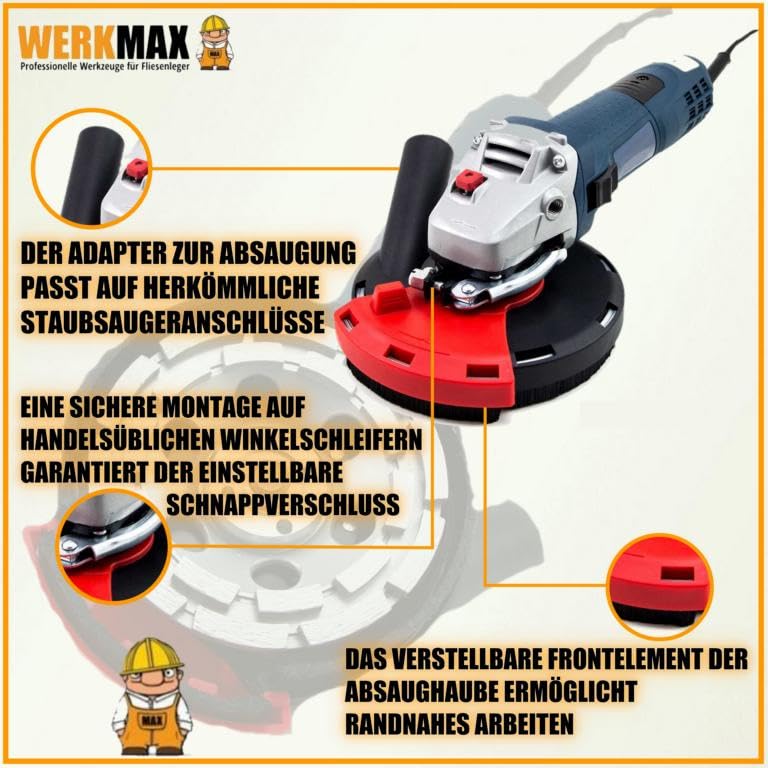 WERKMAX Absaughaube für Winkelschleifer + PREMIUM Diamantschleiftopf 125 mm blau