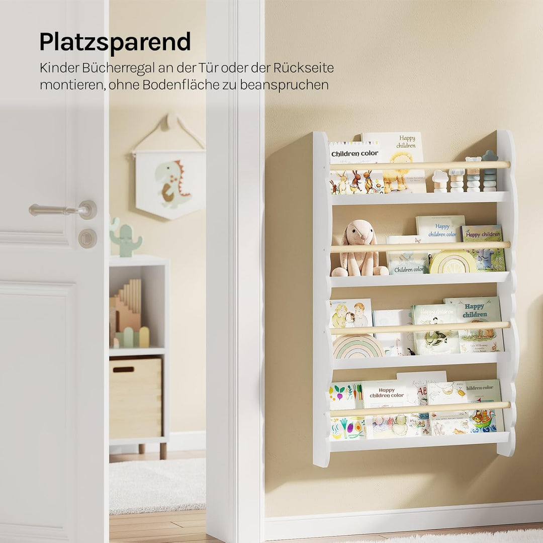 WOLTU Kinder Bücherregal Wand, Bücher-Organizer mit 4 Ablagen, Kinderregal für Buchaufbewahrung, Wan