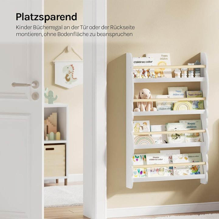 WOLTU Kinder Bücherregal Wand, Bücher-Organizer mit 4 Ablagen, Kinderregal für Buchaufbewahrung, Wan