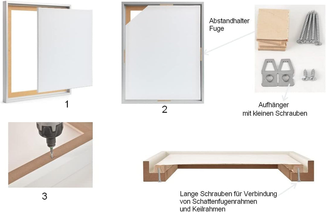Schattenfugenrahmen 70x100 cm Alu, für Keilrahmenbilder und Leinwände, Rahmen ohne Glas 70 x 100 cm