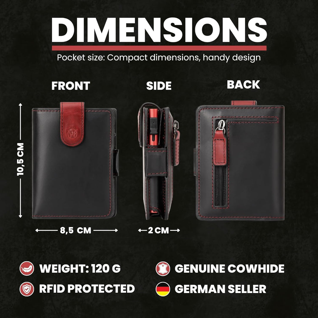WillFire® MagFlap | Geldbörse Herren | Extra Schlüsselanhänger | Leder Kartenetui für 10-12 Karten |