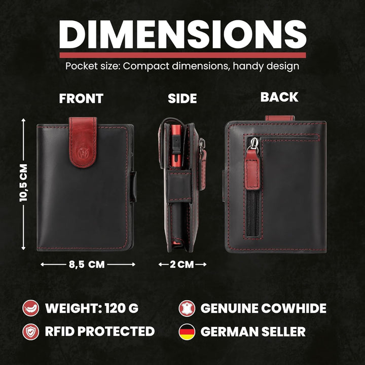 WillFire® MagFlap | Geldbörse Herren | Extra Schlüsselanhänger | Leder Kartenetui für 10-12 Karten |