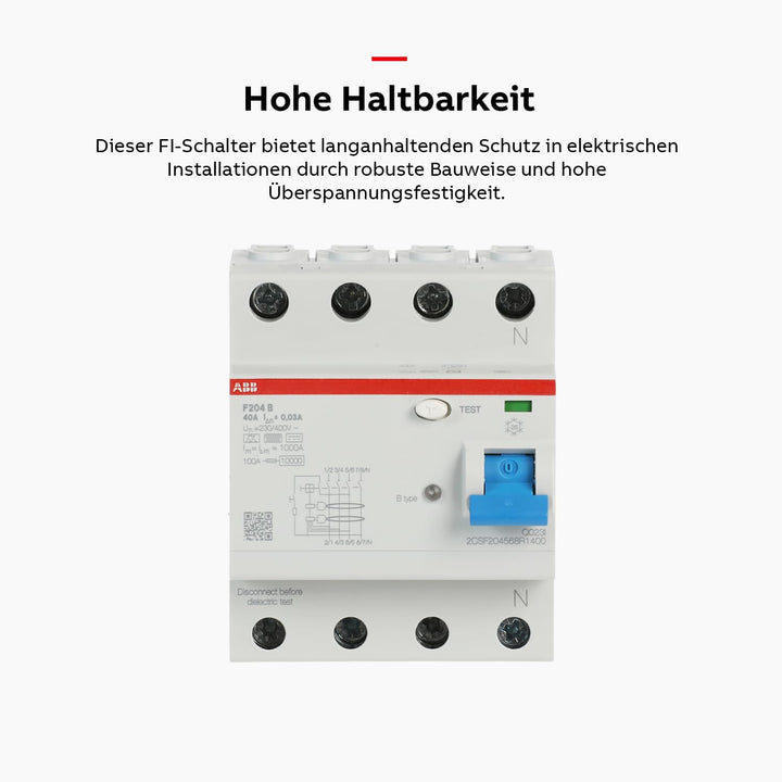 ABB 2CSF204592R1400 Type B 4P FI Kurzzeitverz Leistungsschalter, 40A, 8.4cm x 8.6cm x 10.0cm