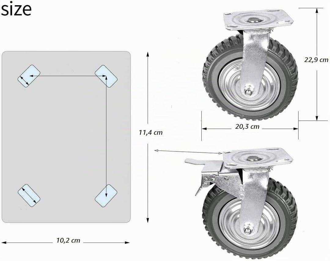 uyoyous 4 Stück Lenkrollen, Outdoor Schwerlastrollen 200mm Industrierollen 360° Drehbar Transportrol