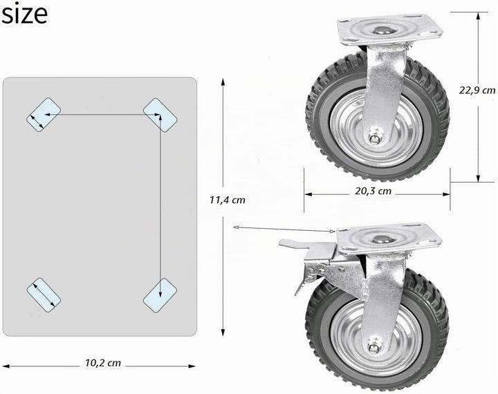 uyoyous 4 Stück Lenkrollen, Outdoor Schwerlastrollen 200mm Industrierollen 360° Drehbar Transportrol