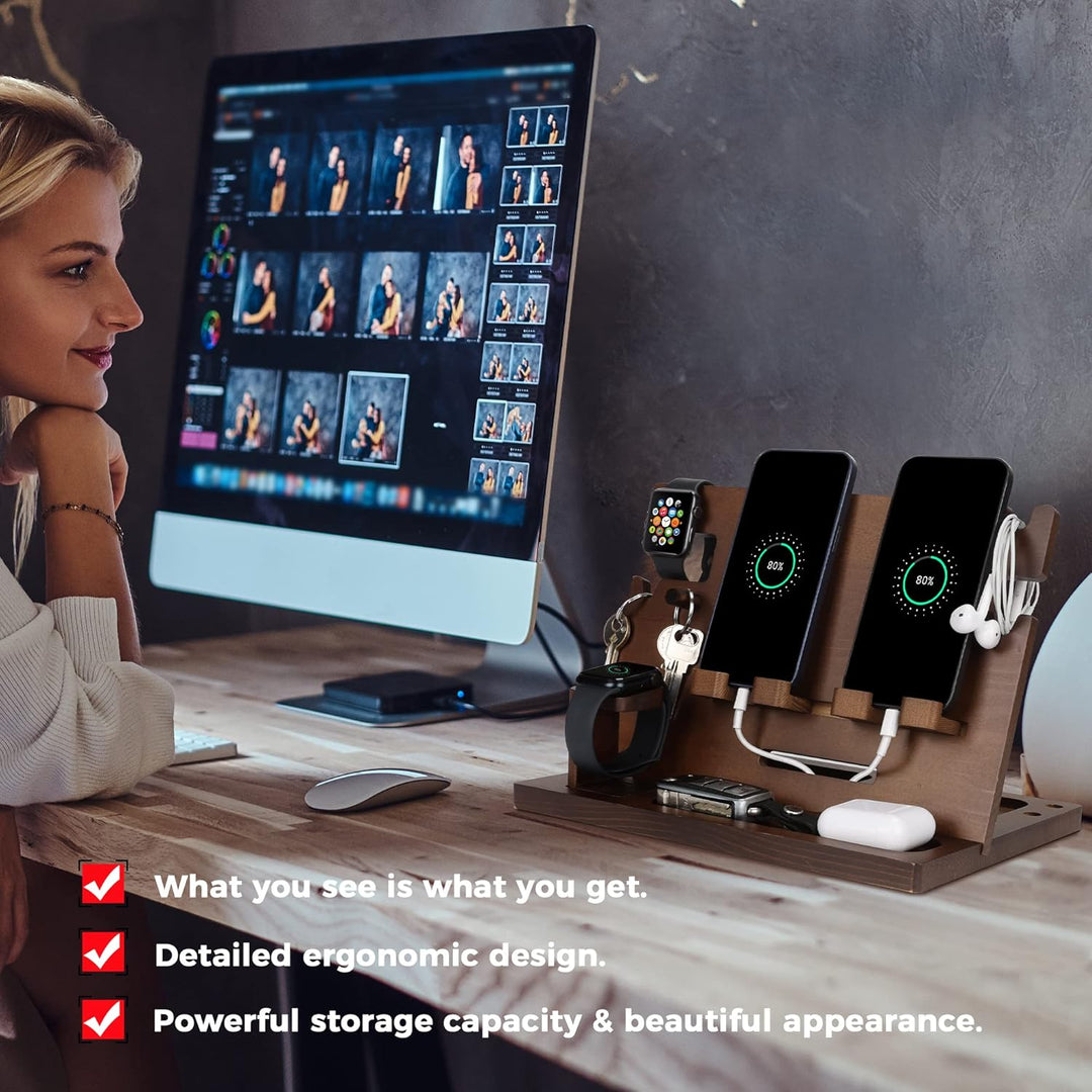 Geschenke für Männer Weihnachten Holz Telefon Dockingstation Uhren Geldbörsen Nachttisch Organizer G