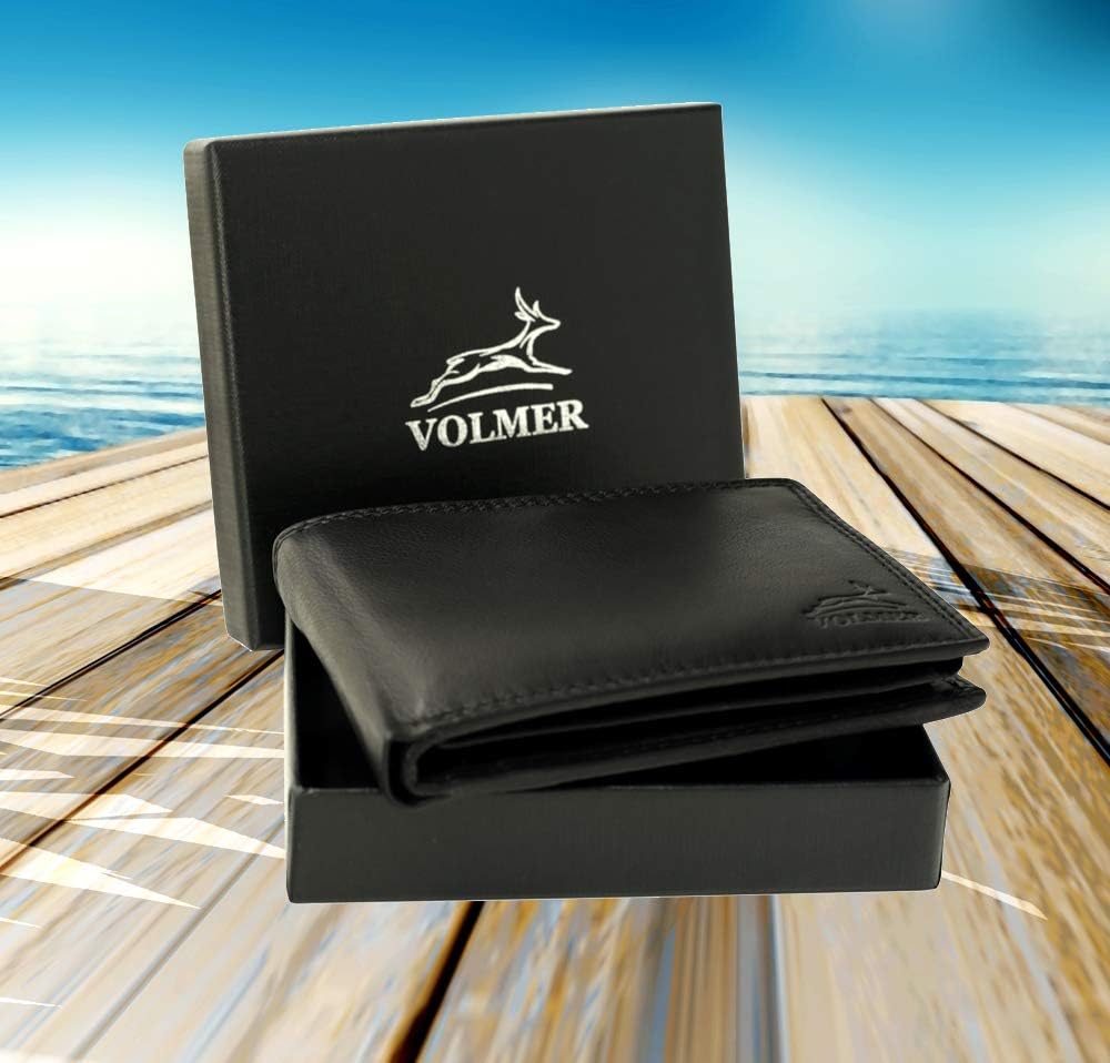 Fa.Volmer® Herren Leder Geldbörse schwarz mit RFID-Schutz Echtleder Geldbeutel Portemonnaie #VO19 (s