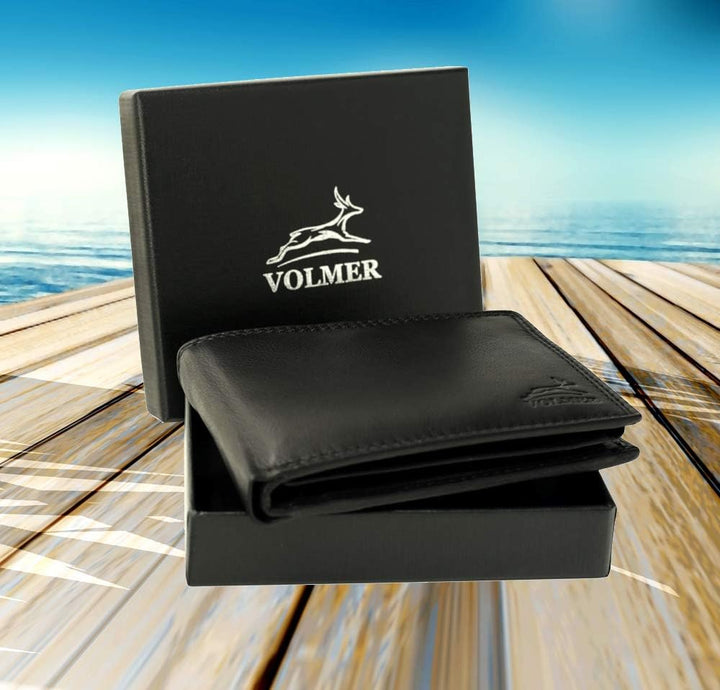 Fa.Volmer® Herren Leder Geldbörse schwarz mit RFID-Schutz Echtleder Geldbeutel Portemonnaie #VO19 (s