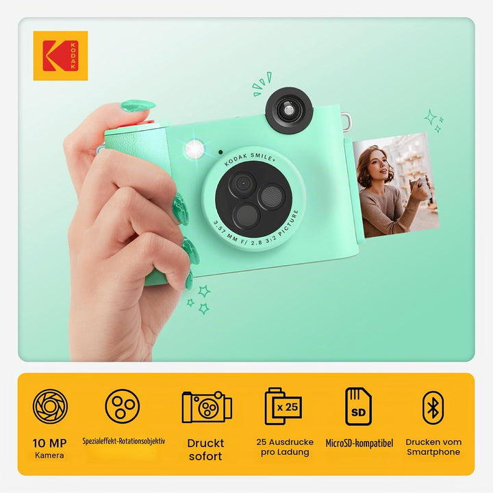 KODAK Smile+ 2 in 1 Digitale Sofortbildkamera &amp; kabelloser Bluetoot Fotodrucker, 10 MP, drehbares Ob