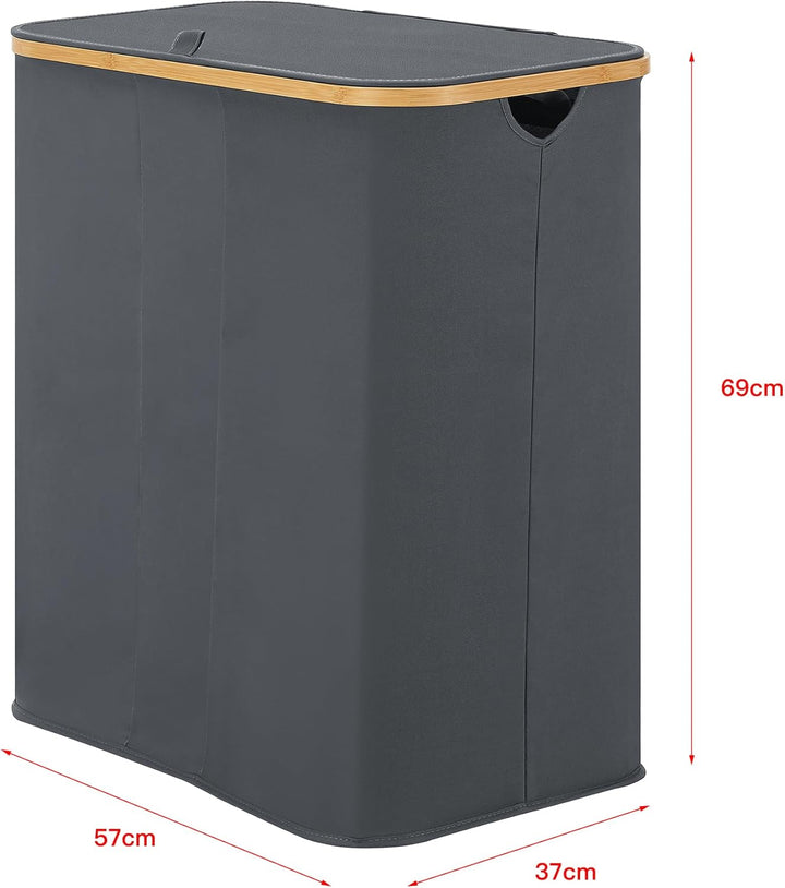 [en.casa] Wäschekorb Rusko Wäschebox mit Deckel Wäschesortierer Wäschesammler 3 Fächer Herausnehmbar
