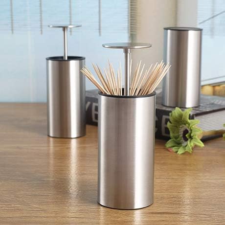 Zahnstocherhalter aus Edelstahl, Automatischer Zahnstocher Spender, Push-Stil Metall Hochstrecken Za
