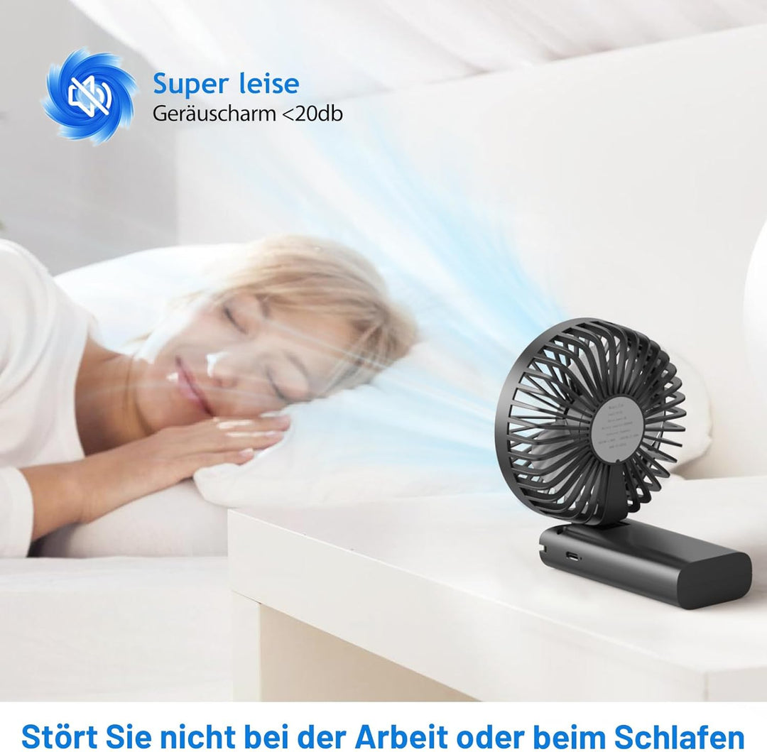 Timiyou Handventilator Mini Tragbarer USB-Lüfter mit 3000mAh Akku – Faltbar, Wiederaufladbar, 90° Ve