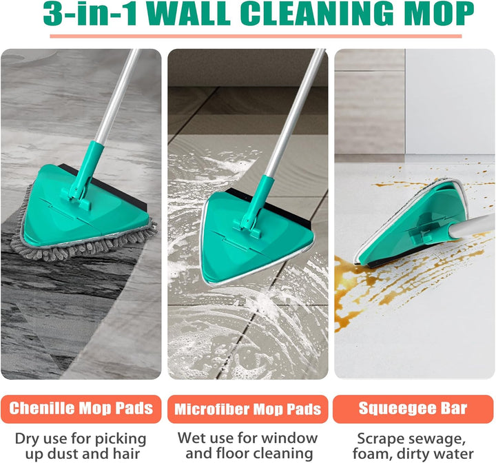 JEHONN Bodenwischer Wischmopp mit Langem Griff 200CM, 3-In-1 Wand Mop mit 6 Ersatz Mikrofaser Chenil