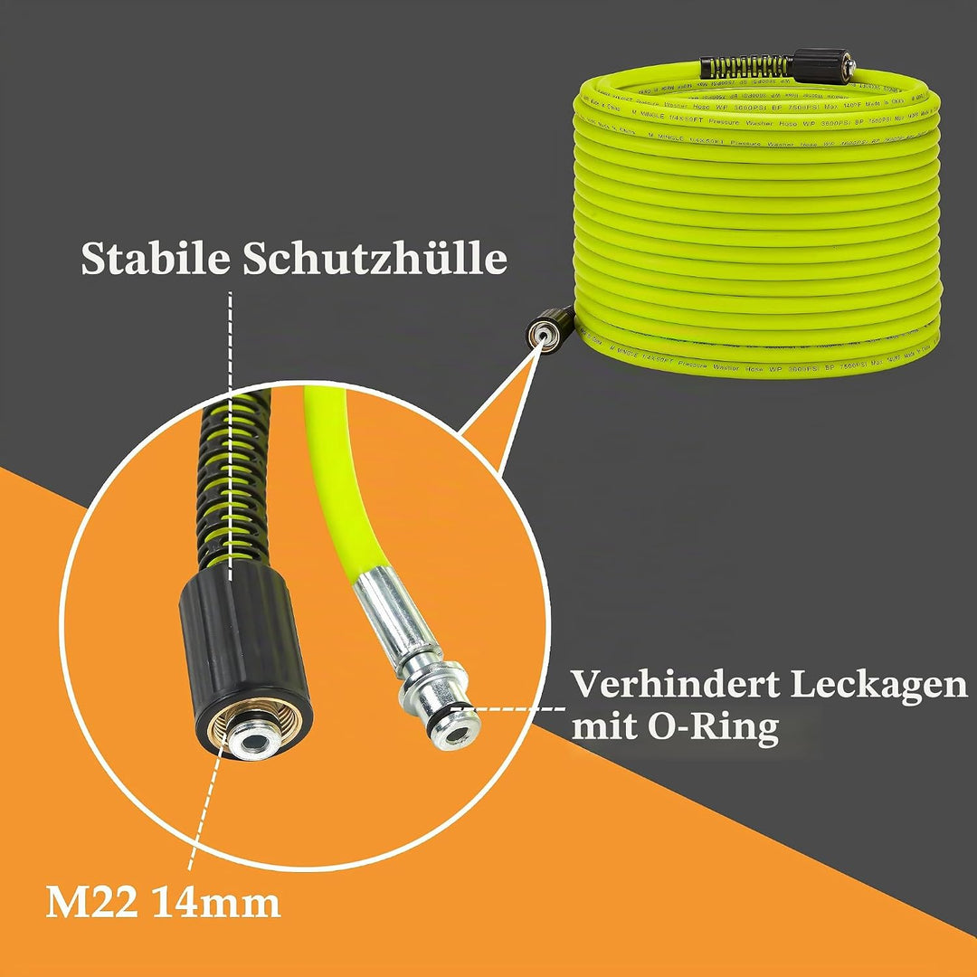 M MINGLE Hochdruckreiniger Schlauch 15m (50 FT) x 1/4 Zoll, M22 14mm Ersatzschlauch für Hochdruckrei